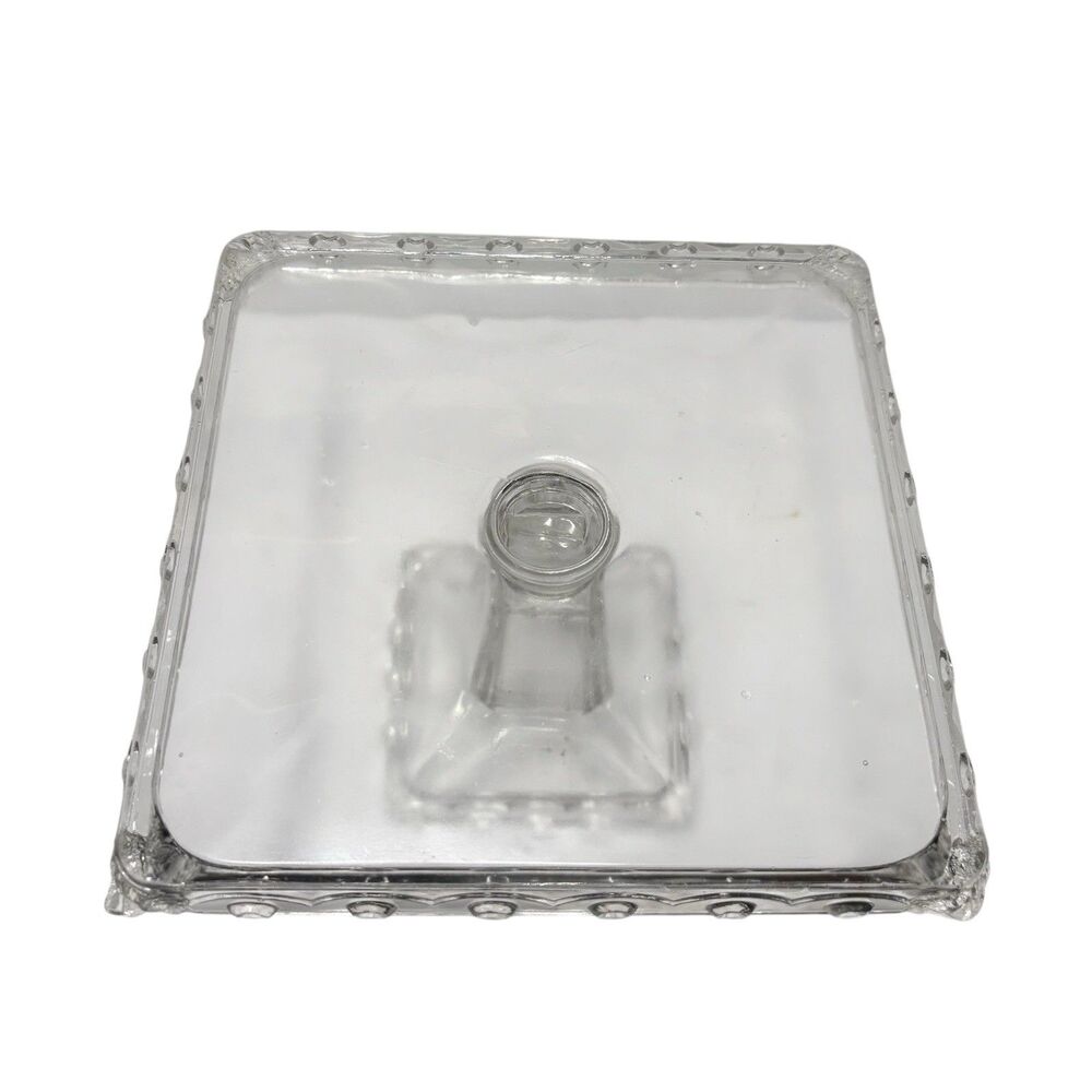 Rare Fostoria "Atlanta" Pattern Square Lion Glass Footed Pedestal Cake Stand - Picture 4 of 8